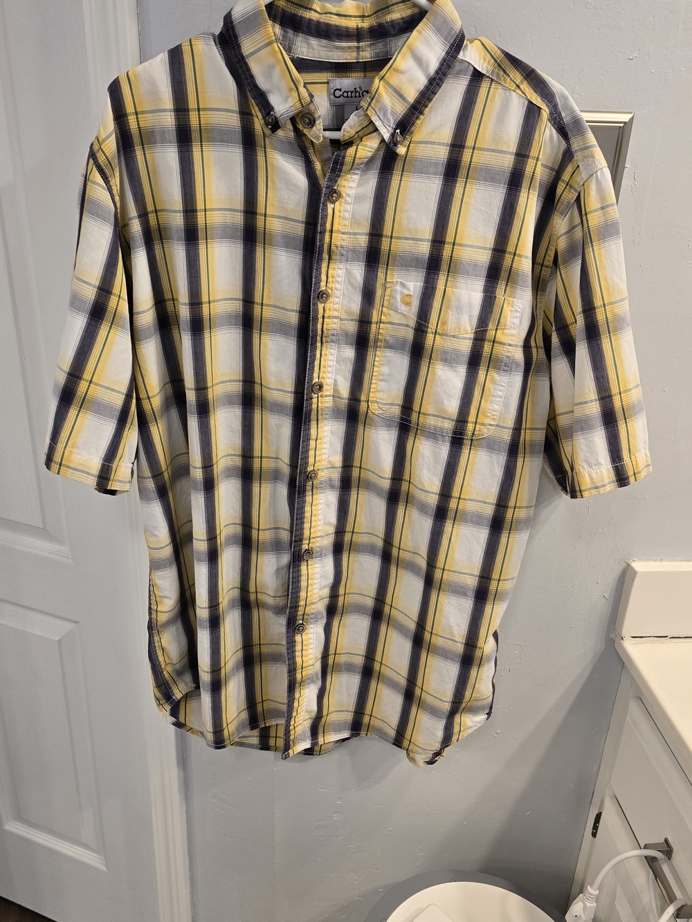 Carhartt Yellow, White & Gray Plaid Short-Sleeve Button-Down Shirt